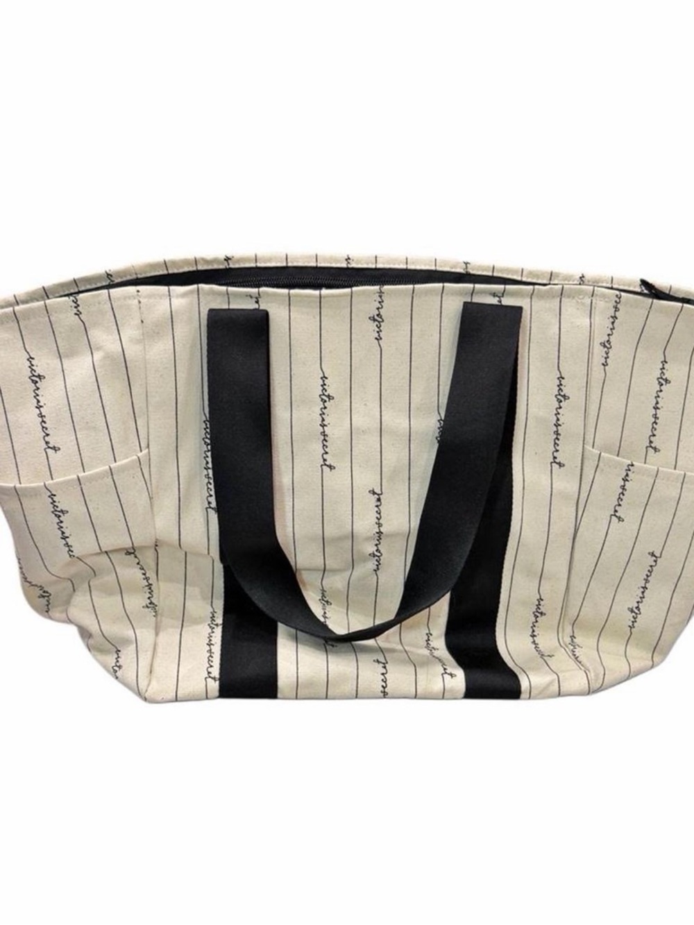 Victoria’s Secret Y2K Canvas Tote Bag NWT Stripe Logo Preppy Beach Travel Summer